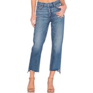 GRLFRND Mid Rise Tatum Straight Leg Crop Jeans Frayed Hem 100% Cotton NEW